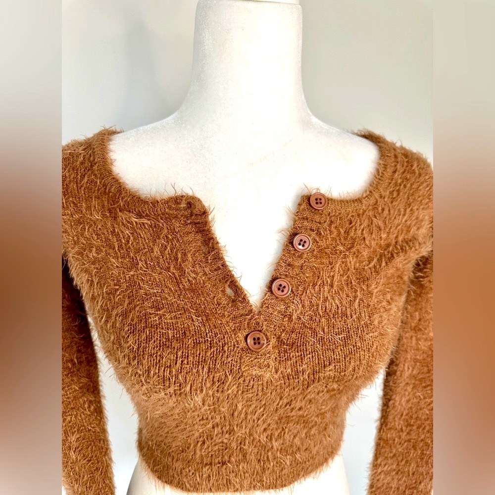 Revolve “ MORE TO COME” Rusty Brown Fuzzy Sweater with Buttons